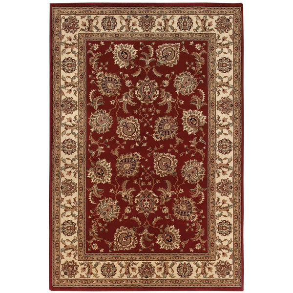 HomeRoots 6' Elegant Red and Ivory Oriental Round Rug for Timeless Style, Durability, and Easy Maintenance 8' Square 574148