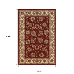 HomeRoots 6' Elegant Red and Ivory Oriental Round Rug for Timeless Style, Durability, and Easy Maintenance 8' Square 574148