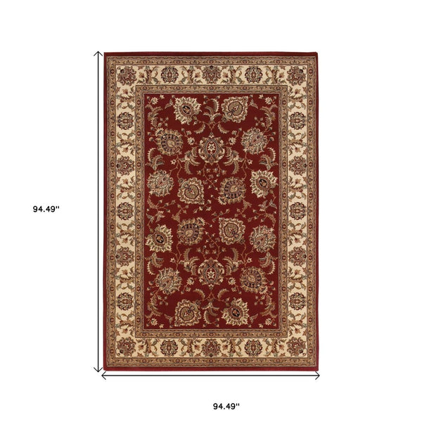HomeRoots 6' Elegant Red and Ivory Oriental Round Rug for Timeless Style, Durability, and Easy Maintenance 8' Square 574148