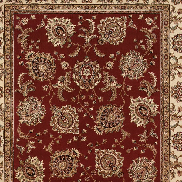 HomeRoots 6' Elegant Red and Ivory Oriental Round Rug for Timeless Style, Durability, and Easy Maintenance 8' Square 574148