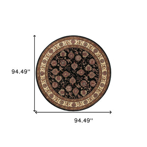 HomeRoots 6' Brown And Ivory Oriental Round Rug - Timeless Geometric Design for Elegant Living Spaces 8' Round 574150