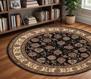 HomeRoots 6' Brown And Ivory Oriental Round Rug - Timeless Geometric Design for Elegant Living Spaces 8' Round 574150