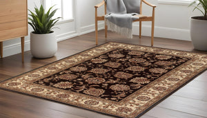 HomeRoots 6' Brown And Ivory Oriental Round Rug - Timeless Geometric Design for Elegant Living Spaces 8' Square 574151