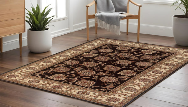 HomeRoots 6' Brown And Ivory Oriental Round Rug - Timeless Geometric Design for Elegant Living Spaces 8' Square 574151