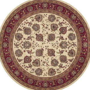 HomeRoots 6' Ivory and Red Oriental Round Rug – Timeless Elegance with Durable Performance for Every Home 6' Round 574152