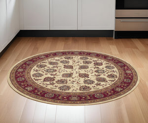 HomeRoots 6' Ivory and Red Oriental Round Rug – Timeless Elegance with Durable Performance for Every Home 6' Round 574152