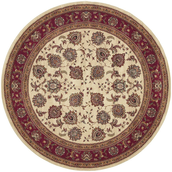 HomeRoots 6' Ivory and Red Oriental Round Rug – Timeless Elegance with Durable Performance for Every Home 8' Round 574153