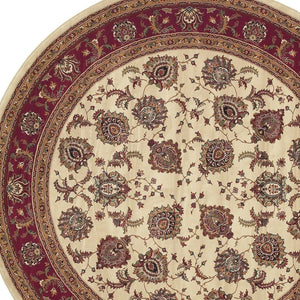 HomeRoots 6' Ivory and Red Oriental Round Rug – Timeless Elegance with Durable Performance for Every Home 8' Round 574153