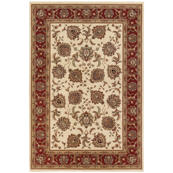 HomeRoots 6' Ivory and Red Oriental Round Rug – Timeless Elegance with Durable Performance for Every Home 8' Square 574154