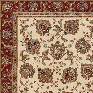 HomeRoots 6' Ivory and Red Oriental Round Rug – Timeless Elegance with Durable Performance for Every Home 8' Square 574154