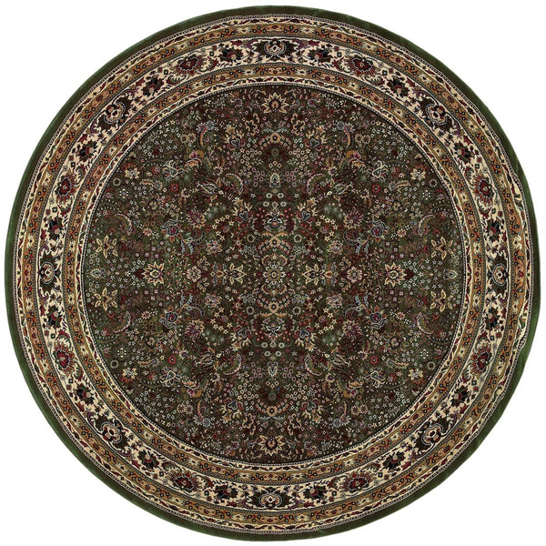 Homeroots 6' Elegant Green And Ivory Oriental Round Rug - Durable, Stain-resistant, Perfect For Any Room 6' Round Polypropylene 574155