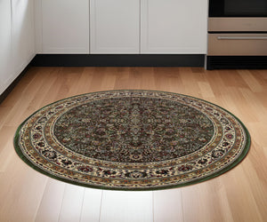 Homeroots 6' Elegant Green And Ivory Oriental Round Rug - Durable, Stain-resistant, Perfect For Any Room 6' Round Polypropylene 574155