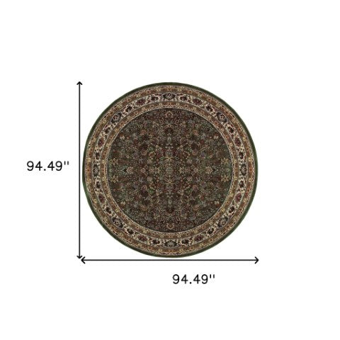 Homeroots 6' Elegant Green And Ivory Oriental Round Rug - Durable, Stain-resistant, Perfect For Any Room 8' Round Polypropylene 574156