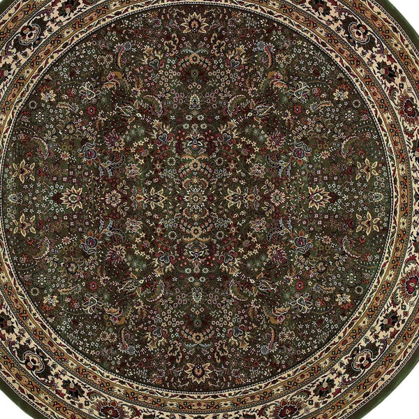 Homeroots 6' Elegant Green And Ivory Oriental Round Rug - Durable, Stain-resistant, Perfect For Any Room 8' Round Polypropylene 574156