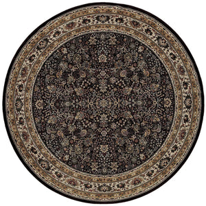 HomeRoots 6' Black and Ivory Oriental Round Rug - Elegant Geometric Design for Modern and Traditional Spaces 8' Round 574159