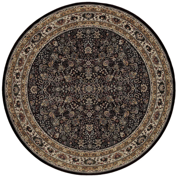 HomeRoots 6' Black and Ivory Oriental Round Rug - Elegant Geometric Design for Modern and Traditional Spaces 8' Round 574159