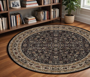 Homeroots 6' Elegant Green And Ivory Oriental Round Rug - Durable, Stain-resistant, Perfect For Any Room 8' Round Polypropylene 574159