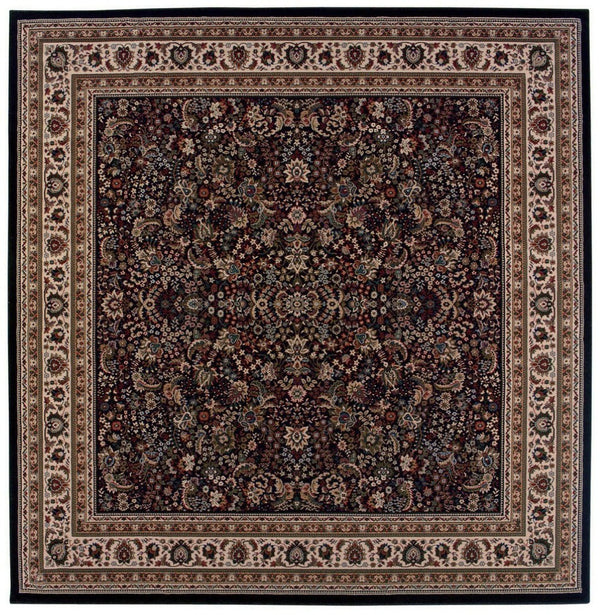 HomeRoots 8' Square Oriental-Inspired Rug - Modern Geometric Design for Stylish Living Spaces & Easy Care Black/ Ivory 574160