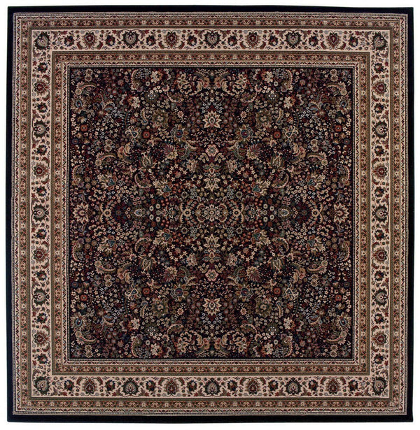 Homeroots 6' Elegant Green And Ivory Oriental Round Rug - Durable, Stain-resistant, Perfect For Any Room Black,Ivory Polypropylene 574160