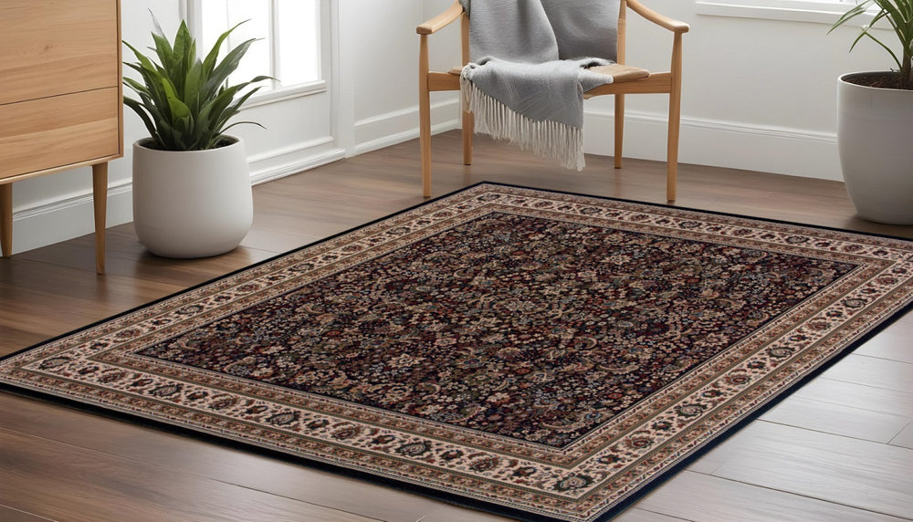 HomeRoots 8' Square Oriental-Inspired Rug - Modern Geometric Design for Stylish Living Spaces & Easy Care Black/ Ivory 574160