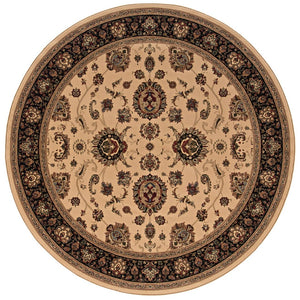 HomeRoots 6' Ivory and Black Oriental Rug - Timeless Elegance for Living Spaces, Durable, Easy Care, and Stylish 6' Round 574161