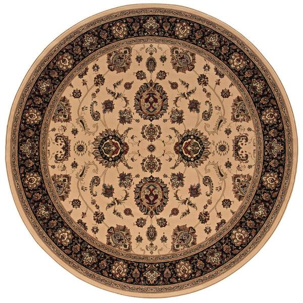 HomeRoots 6' Ivory and Black Oriental Rug - Timeless Elegance for Living Spaces, Durable, Easy Care, and Stylish 6' Round 574161