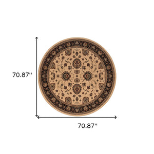 HomeRoots 6' Ivory and Black Oriental Rug - Timeless Elegance for Living Spaces, Durable, Easy Care, and Stylish 6' Round 574161