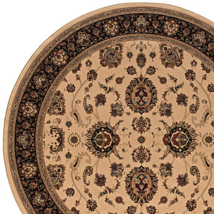 HomeRoots 6' Ivory and Black Oriental Rug - Timeless Elegance for Living Spaces, Durable, Easy Care, and Stylish 6' Round 574161