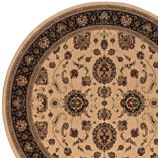HomeRoots 6' Ivory and Black Oriental Rug - Timeless Elegance for Living Spaces, Durable, Easy Care, and Stylish 6' Round 574161