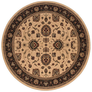 HomeRoots 6' Ivory and Black Oriental Rug - Timeless Elegance for Living Spaces, Durable, Easy Care, and Stylish 6' Round 574161