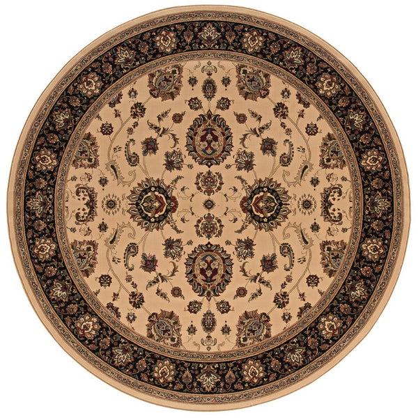 HomeRoots 6' Ivory and Black Oriental Rug - Timeless Elegance for Living Spaces, Durable, Easy Care, and Stylish 6' Round 574161