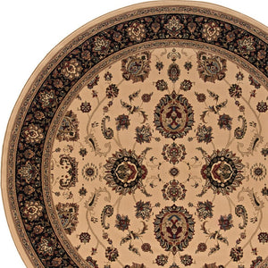 HomeRoots 6' Ivory and Black Oriental Rug - Timeless Elegance for Living Spaces, Durable, Easy Care, and Stylish 8' Round 574162