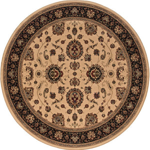 HomeRoots 6' Ivory and Black Oriental Rug - Timeless Elegance for Living Spaces, Durable, Easy Care, and Stylish 8' Round 574162