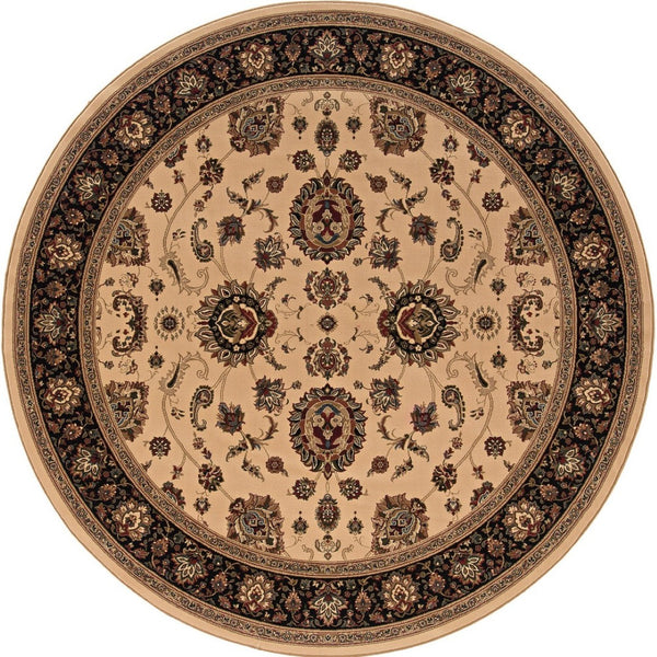 HomeRoots 6' Ivory and Black Oriental Rug - Timeless Elegance for Living Spaces, Durable, Easy Care, and Stylish 8' Round 574162