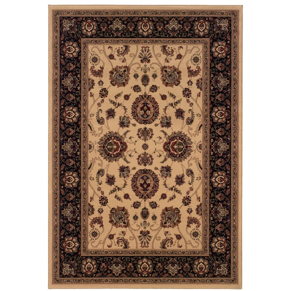 HomeRoots 6' Ivory and Black Oriental Rug - Timeless Elegance for Living Spaces, Durable, Easy Care, and Stylish 8' Square 574163