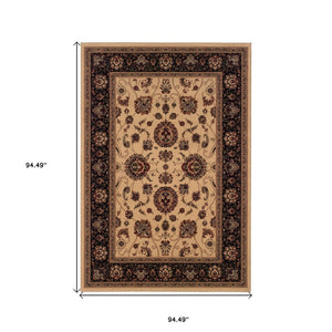 HomeRoots 6' Ivory and Black Oriental Rug - Timeless Elegance for Living Spaces, Durable, Easy Care, and Stylish 8' Square 574163