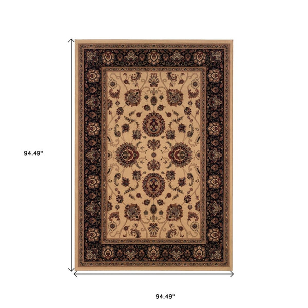 HomeRoots 6' Ivory and Black Oriental Rug - Timeless Elegance for Living Spaces, Durable, Easy Care, and Stylish 8' Square 574163