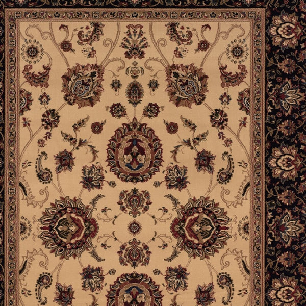 HomeRoots 6' Ivory and Black Oriental Rug - Timeless Elegance for Living Spaces, Durable, Easy Care, and Stylish 8' Square 574163