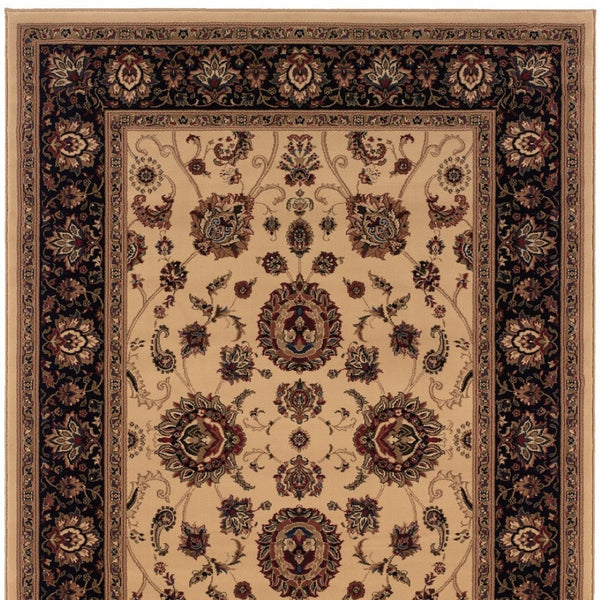 HomeRoots 6' Ivory and Black Oriental Rug - Timeless Elegance for Living Spaces, Durable, Easy Care, and Stylish 8' Square 574163