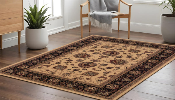 HomeRoots 6' Ivory and Black Oriental Rug - Timeless Elegance for Living Spaces, Durable, Easy Care, and Stylish 8' Square 574163