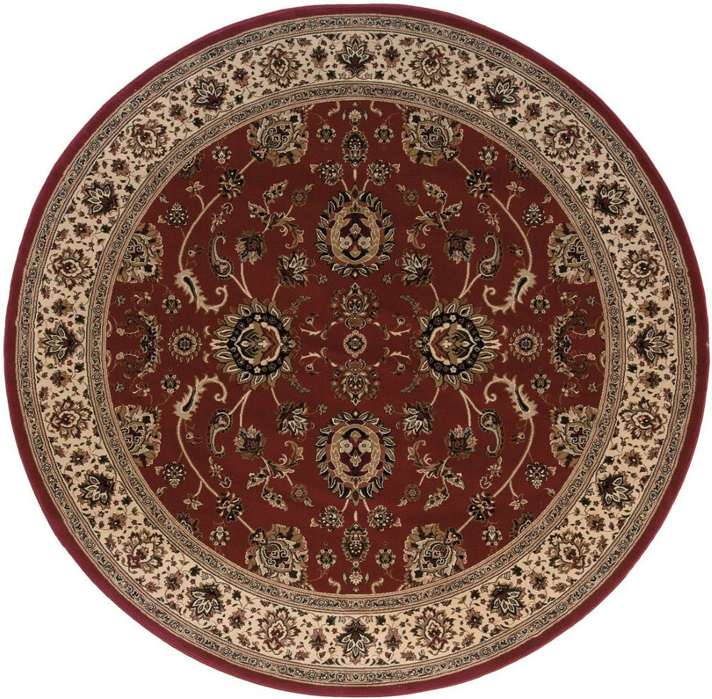 HomeRoots 6' Red Geometric Oriental Rug - Durable, Stain-Resistant Design for Timeless Home Elegance & Comfort 6' Round 574164