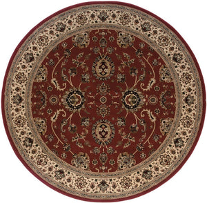 HomeRoots 6' Red Geometric Oriental Rug - Durable, Stain-Resistant Design for Timeless Home Elegance & Comfort 6' Round 574164