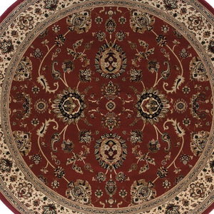 HomeRoots 6' Red Geometric Oriental Rug - Durable, Stain-Resistant Design for Timeless Home Elegance & Comfort 6' Round 574164