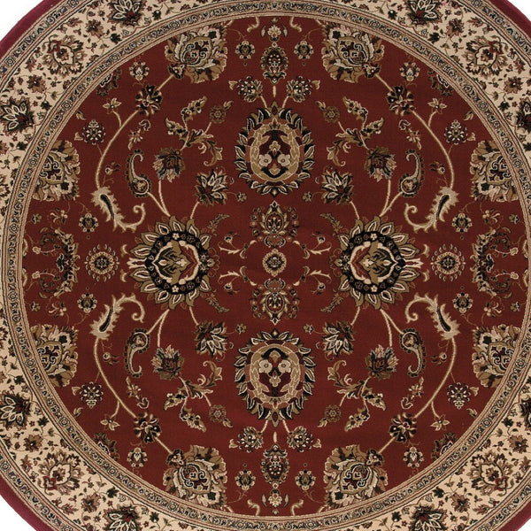 HomeRoots 6' Red Geometric Oriental Rug - Durable, Stain-Resistant Design for Timeless Home Elegance & Comfort 6' Round 574164