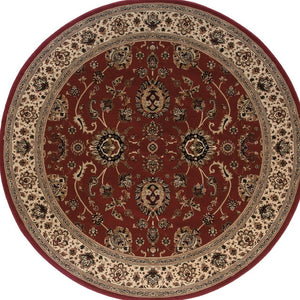 HomeRoots 6' Red Geometric Oriental Rug - Durable, Stain-Resistant Design for Timeless Home Elegance & Comfort 6' Round 574164