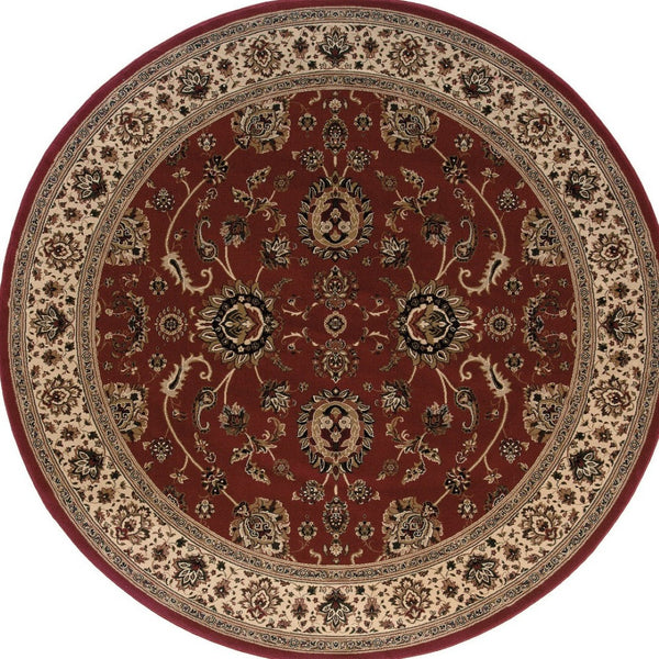 HomeRoots 6' Red Geometric Oriental Rug - Durable, Stain-Resistant Design for Timeless Home Elegance & Comfort 6' Round 574164