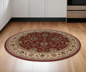 HomeRoots 6' Red Geometric Oriental Rug - Durable, Stain-Resistant Design for Timeless Home Elegance & Comfort 6' Round 574164