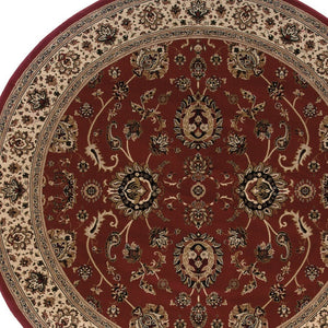 HomeRoots 6' Red Geometric Oriental Rug - Durable, Stain-Resistant Design for Timeless Home Elegance & Comfort 8' Round 574165