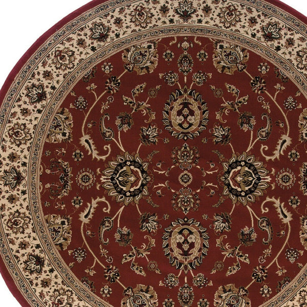 HomeRoots 6' Red Geometric Oriental Rug - Durable, Stain-Resistant Design for Timeless Home Elegance & Comfort 8' Round 574165