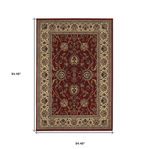 HomeRoots 6' Red Geometric Oriental Rug - Durable, Stain-Resistant Design for Timeless Home Elegance & Comfort 8' Square 574166